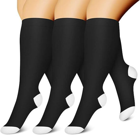 Plusock Plus Size Sport Black Soft Compression Socks(3 Pairs)