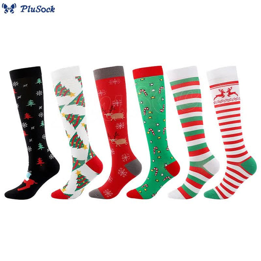 Plusock Cartoon Christmas Elements Compression Socks(6 Pairs)