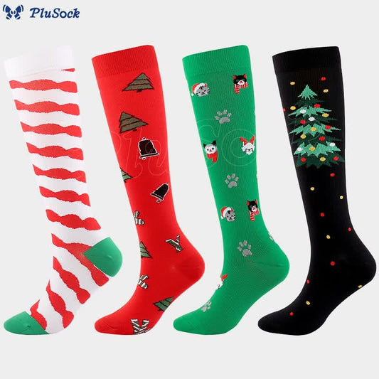 Plusock Christmas Cats Dogs Compression Socks(4 Pairs)