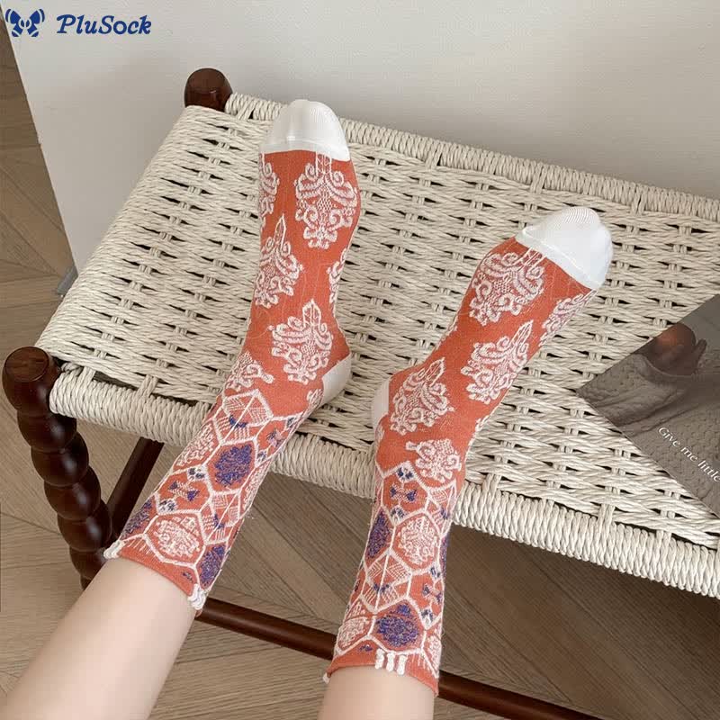 Retro Diamond Quarter Socks(5 Pairs)