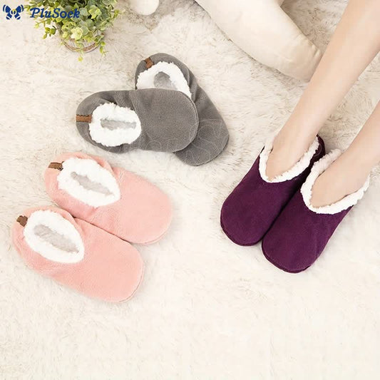Plusock Plus Size Solid Color Non Slip Slipper Socks(3 Pairs)