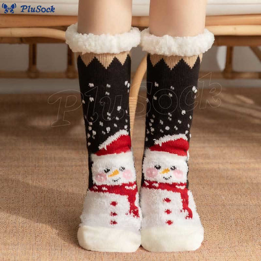 Plusock Plus Size Christmas Snowman Series Slipper Socks(2 Pairs)