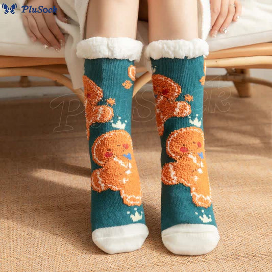 Plusock Plus Size Gingerbread Man Series Slipper Socks(2 Pairs)
