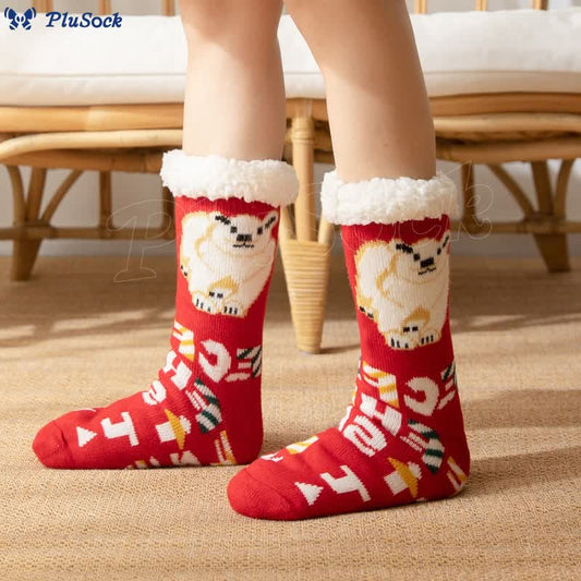 Plusock Plus Size Polar Bear Slipper Socks(2 Pairs)