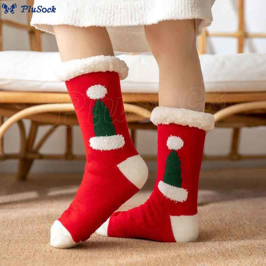 Plusock Plus Size Santa Hat Slipper Socks(2 Pairs)