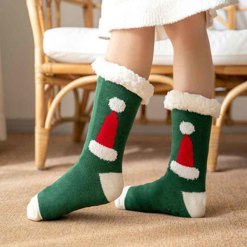 Plusock Plus Size Santa Hat Slipper Socks - Green - EU36-42(US3-8.5) - image 2