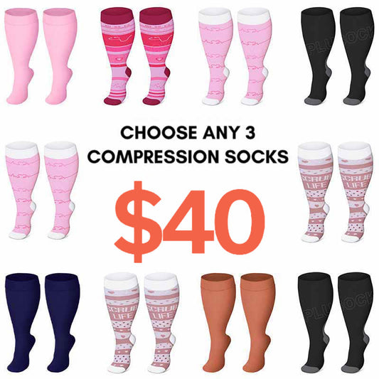 Plusock 2XL-4XL Plus Size Black Pink Compression Socks