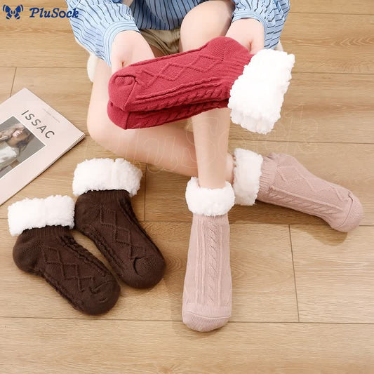Plusock Plus Size Thick Fuzzy Indoor Slipper Socks
