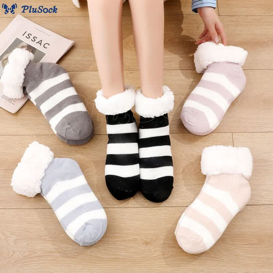 Plusock Plus Size Wide Stripes Slipper Socks