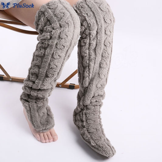 Plusock Plus Size Winter Warm Thigh High Slipper Socks