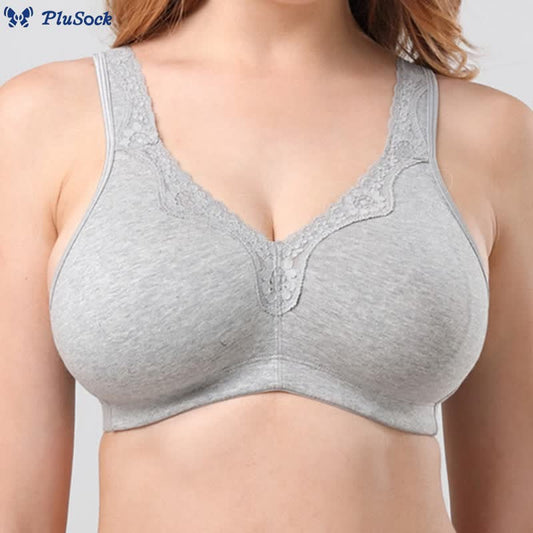 Plusock Plus Size Lace Cotton Wireless Bra