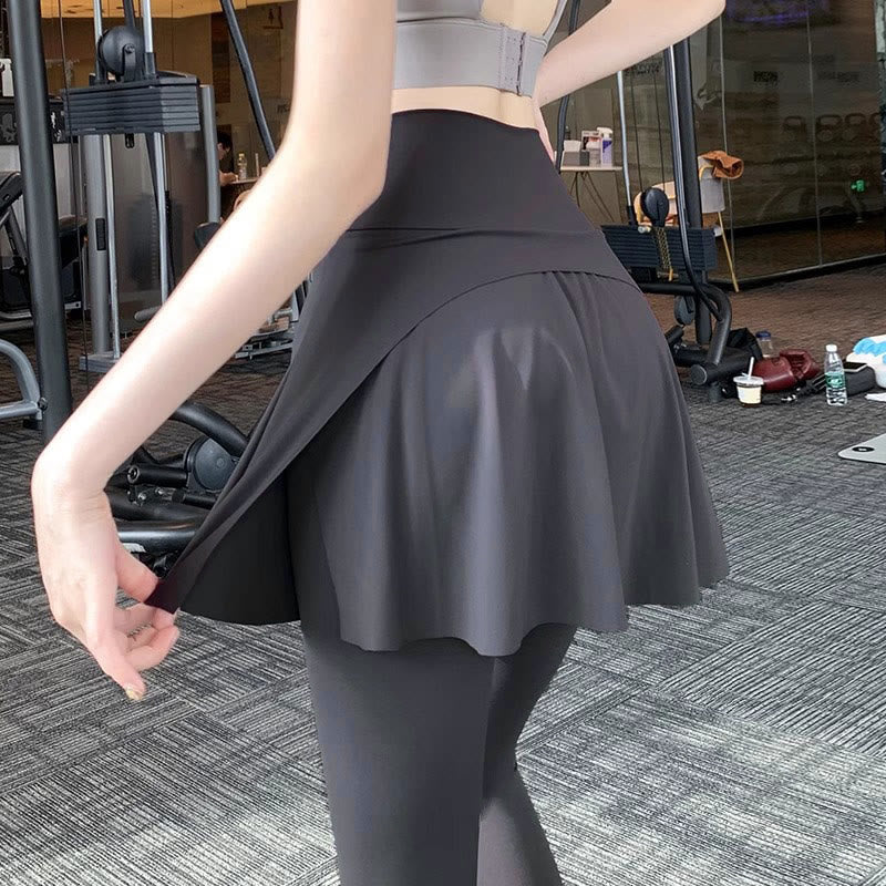 Plusock Yoga Hip-covering Sports Skirt Pants - Dark Grey - 2XL - image 3