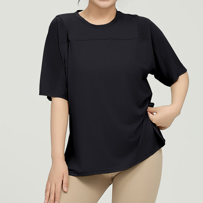 Plusock Plus Size Quick Dry Yoga Short Sleeve Shirt - Black - 5XL - image 11