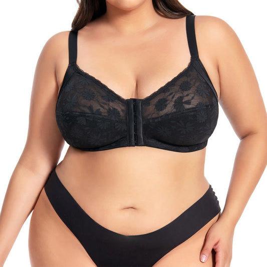 Plusock Plus Size Front Buckle Lace Wireless Bra