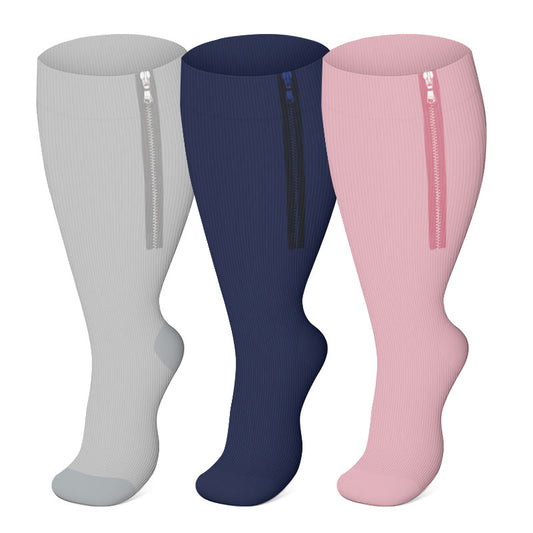 2XL-7XL Plus Size Solid Color Zipper Compression Socks - image 0