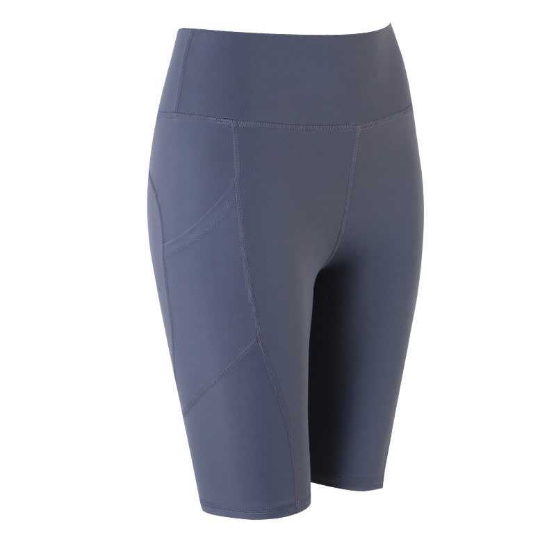 Plusock High Waist Hip Lift Side Pocket Yoga Shorts - Grey - 4XL - image 5