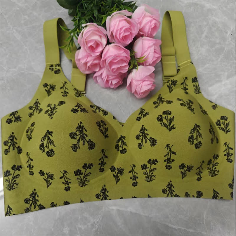Plus Size Leopard Floral Print Push Up Wireless Bra