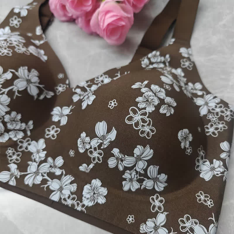 Plus Size Leopard Floral Print Push Up Wireless Bra