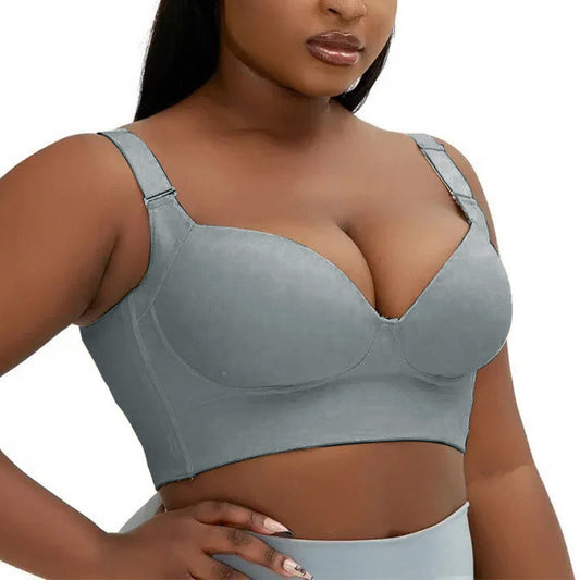 Plusock Plus Size Deep V Grey Full Coverage Bras