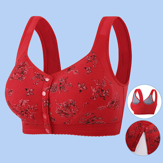 Plusock Butterfly Flower Printed Front Closure Wireless Bra