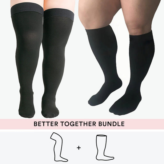 Plusock Bundle Plus Size Thigh High + Knee High Compression Socks
