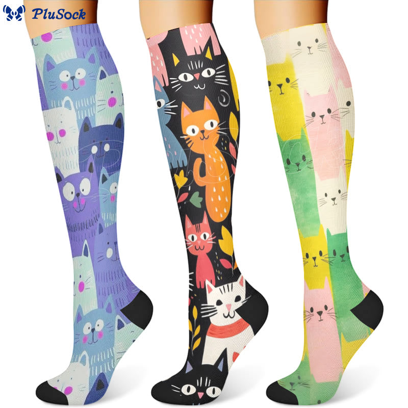 Plusock Cartoon Cat Compression Socks(3 Pairs) - image 0