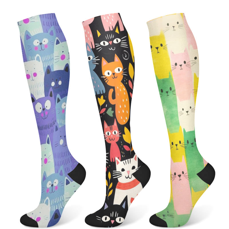 Plusock Cartoon Cat Compression Socks(3 Pairs) - Multicolor - S/M - image 7