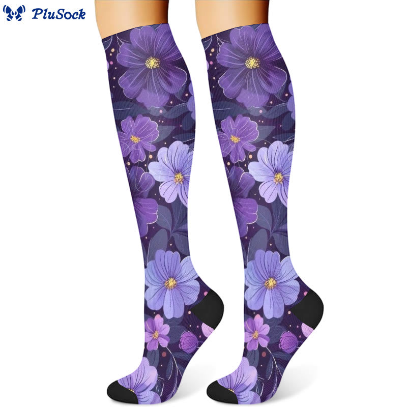 Purple Flower Series Compression Socks(3 Pairs)