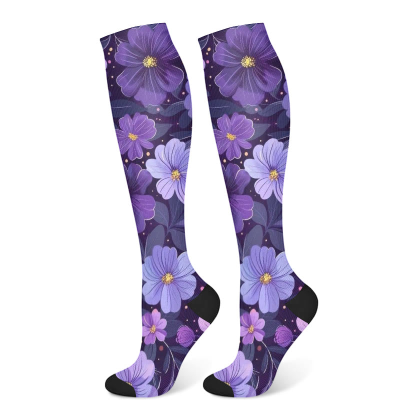 Purple Flower Series Compression Socks(3 Pairs)