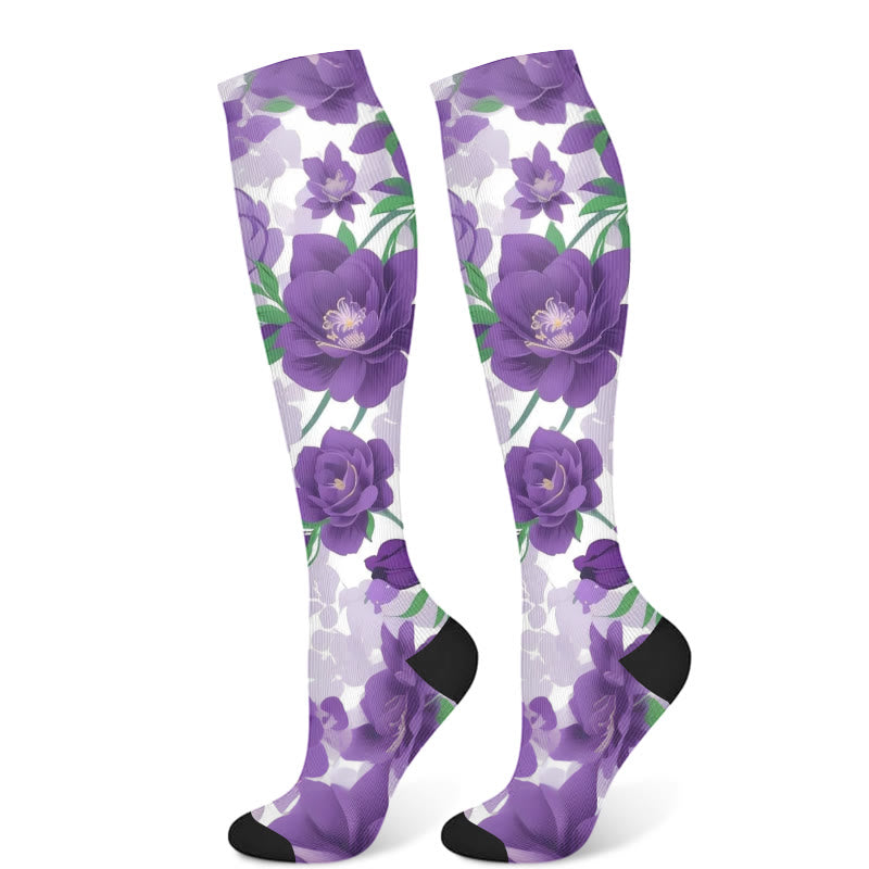 Purple Flower Series Compression Socks(3 Pairs)
