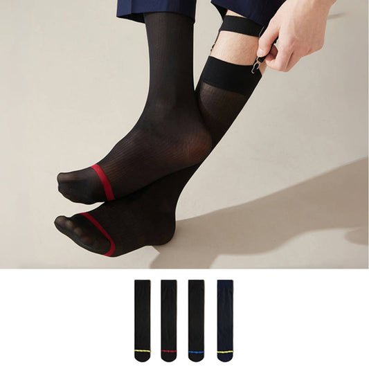 Plusock Plus Size Ice Silk Business Style Crew Socks(4 Pairs)