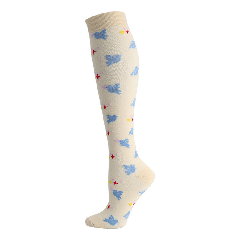 Plusock Cute Cat Bird Flowers Compression Socks(6 Pairs)