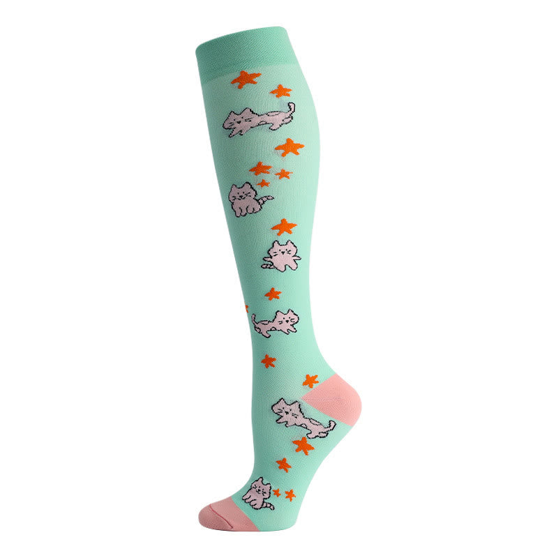 Plusock Cute Cat Bird Flowers Compression Socks(6 Pairs)