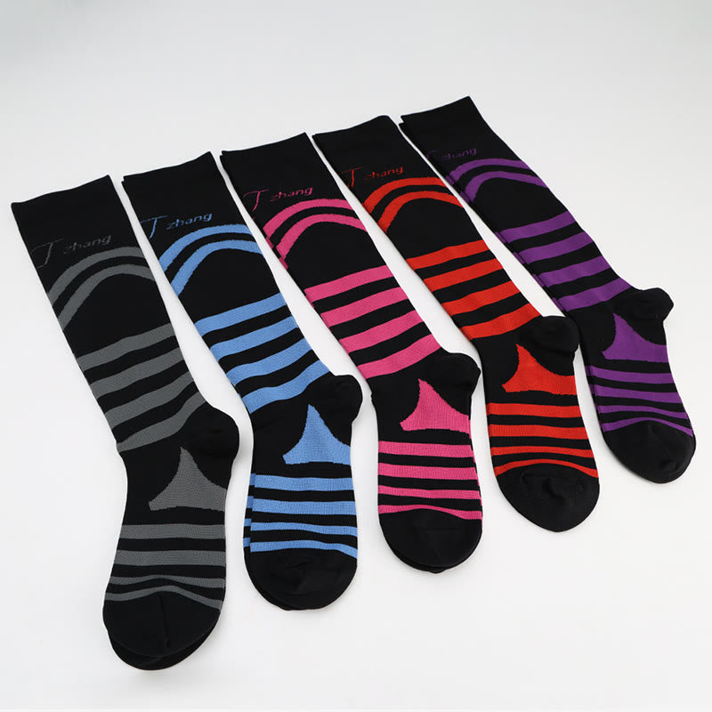Plusock Letter Stripes Compression Socks(5 Pairs)