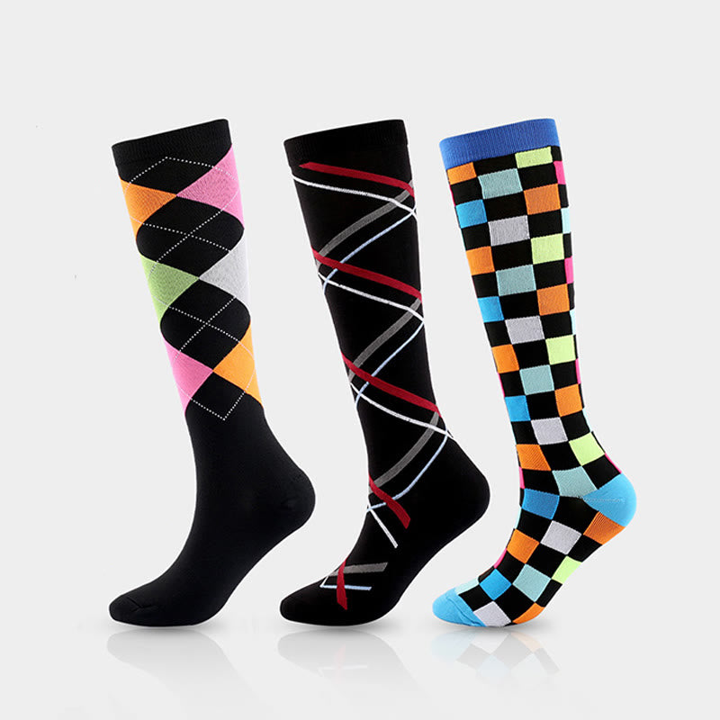 Squares Ribbon Compression Socks(3 Pairs)