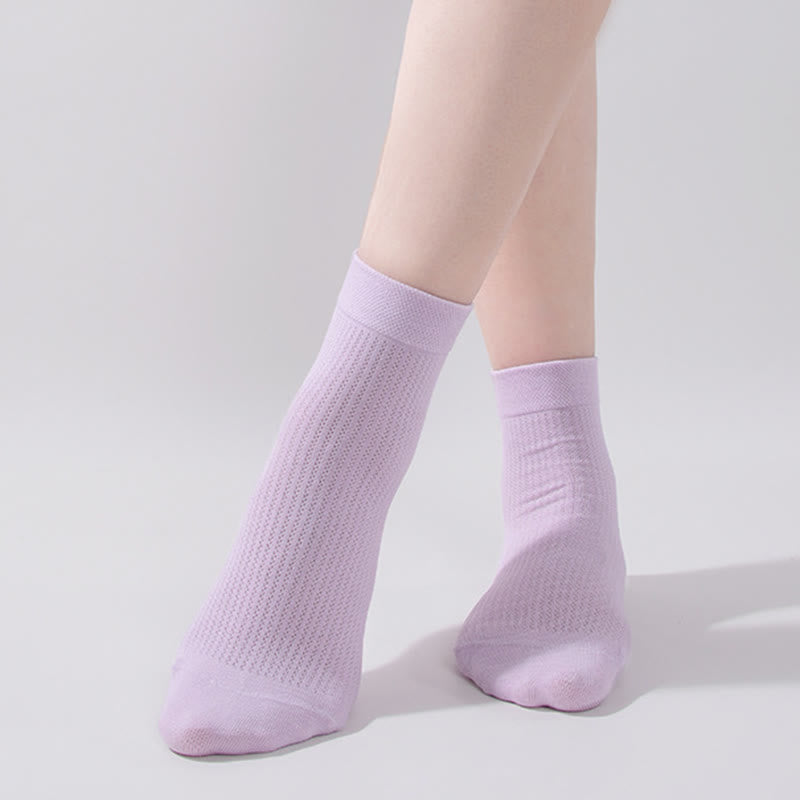 Solid Color Cotton Mesh Quarter Socks(7 Pairs)