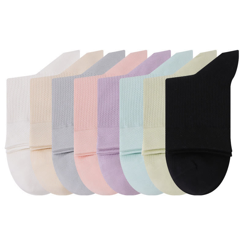 Solid Color Cotton Mesh Quarter Socks(7 Pairs)