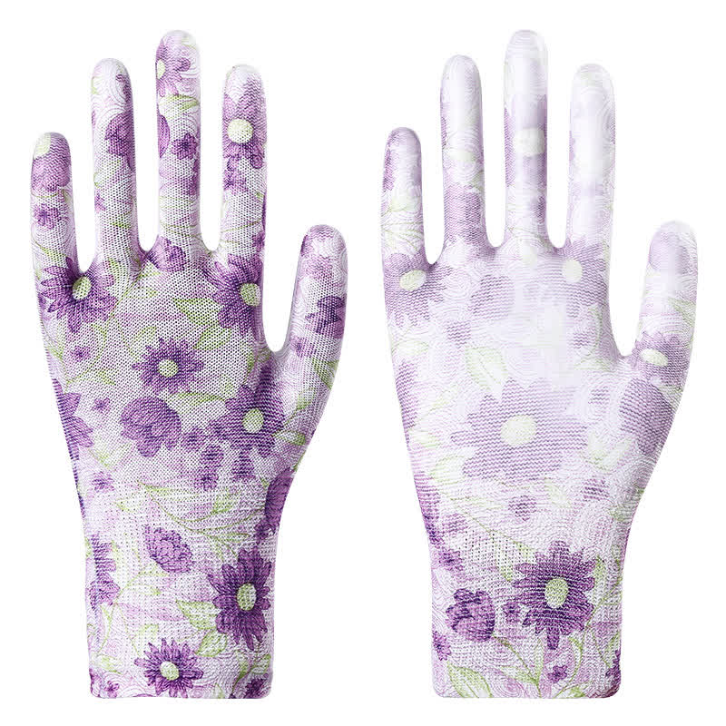Floral Print Abrasion Resistant Gardening Work Gloves(12 Pairs)