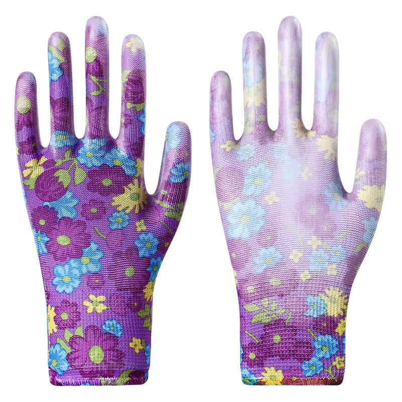 Floral Print Abrasion Resistant Gardening Work Gloves(12 Pairs)