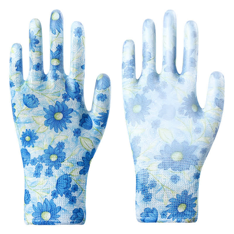 Floral Print Abrasion Resistant Gardening Work Gloves(12 Pairs)