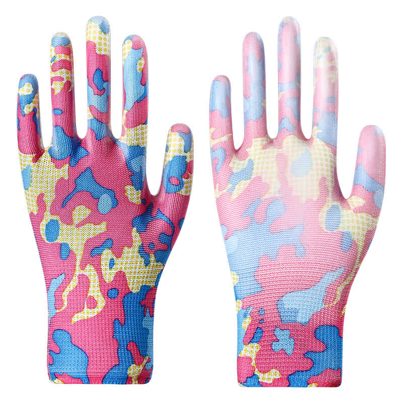 Floral Print Abrasion Resistant Gardening Work Gloves(12 Pairs)