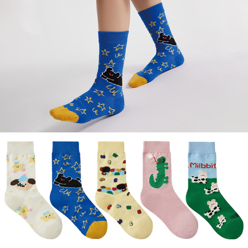 Cartoon Cute Illustration Quarter Socks(5 Pairs)