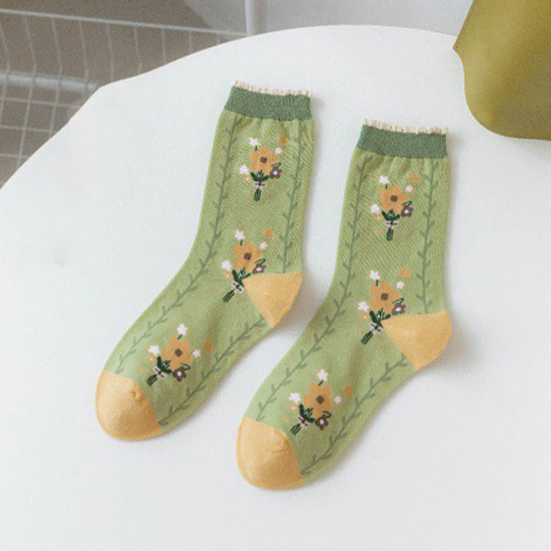 Forest Flower Stamens Quarter Socks(5 Pairs)