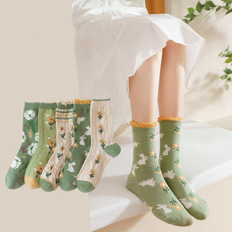 Forest Flower Stamens Quarter Socks(5 Pairs)