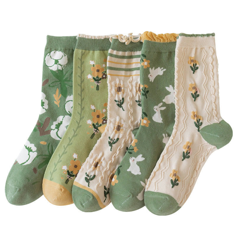 Forest Flower Stamens Quarter Socks(5 Pairs)