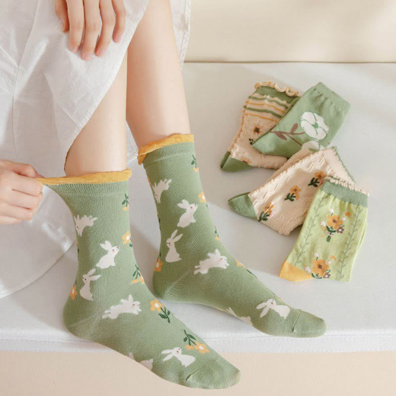 Forest Flower Stamens Quarter Socks(5 Pairs)