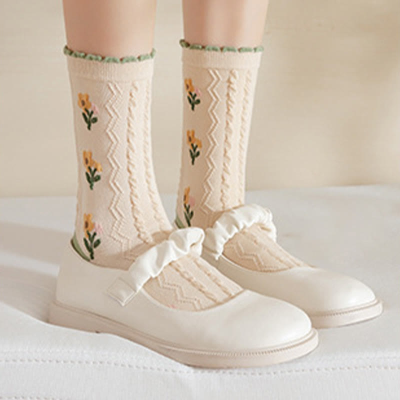 Forest Flower Stamens Quarter Socks(5 Pairs)