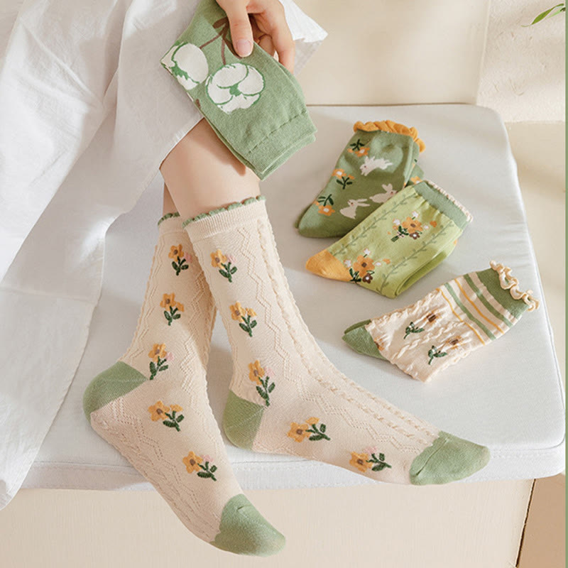Forest Flower Stamens Quarter Socks(5 Pairs)