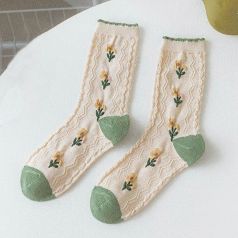 Forest Flower Stamens Quarter Socks(5 Pairs)
