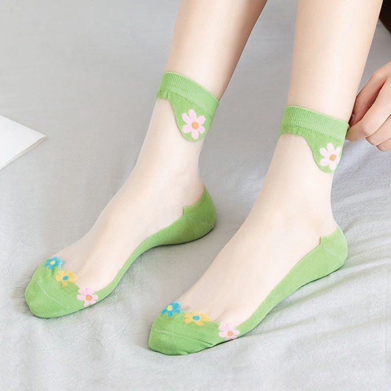 Flower Ice Silk Quarter Socks(9 Pairs)